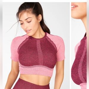 Pink and Red Short Sleeve seamless Crop Top